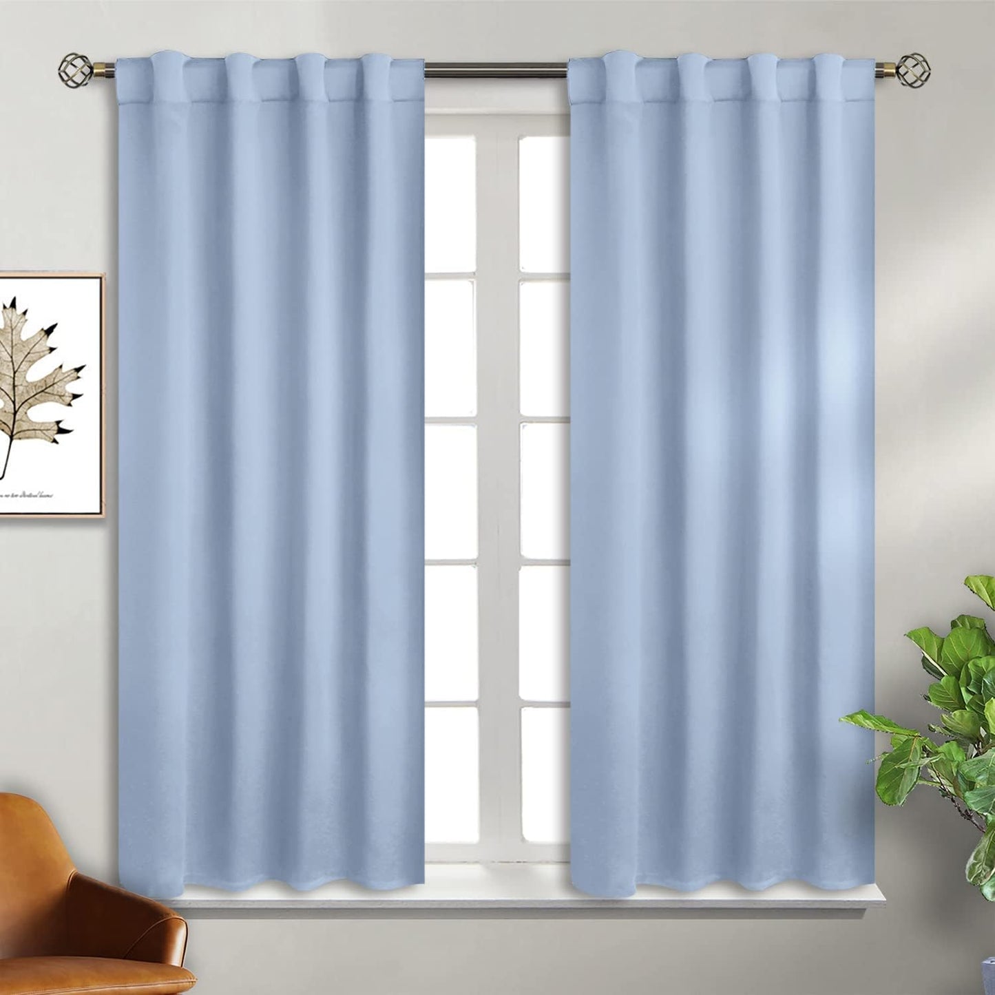 BGment Rod Pocket and Back Tab Curtains for Bedroom - Thermal Insulated Room Darkening Curtains for Living Room, 2 Window Curtain Panels (38 x 45 Inch, Spa Blue)