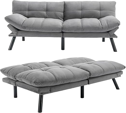 Velvet Convertible Futon Sofa Bed,71" Comfy Loveseat Sleeper Sofa with Adjustable Backrest Armrest, Strengthen Solid Wood, 7" Thicken Cushion, Small 2 Seater Twin Futon Couch for Living Room Bedroom - Retail $219