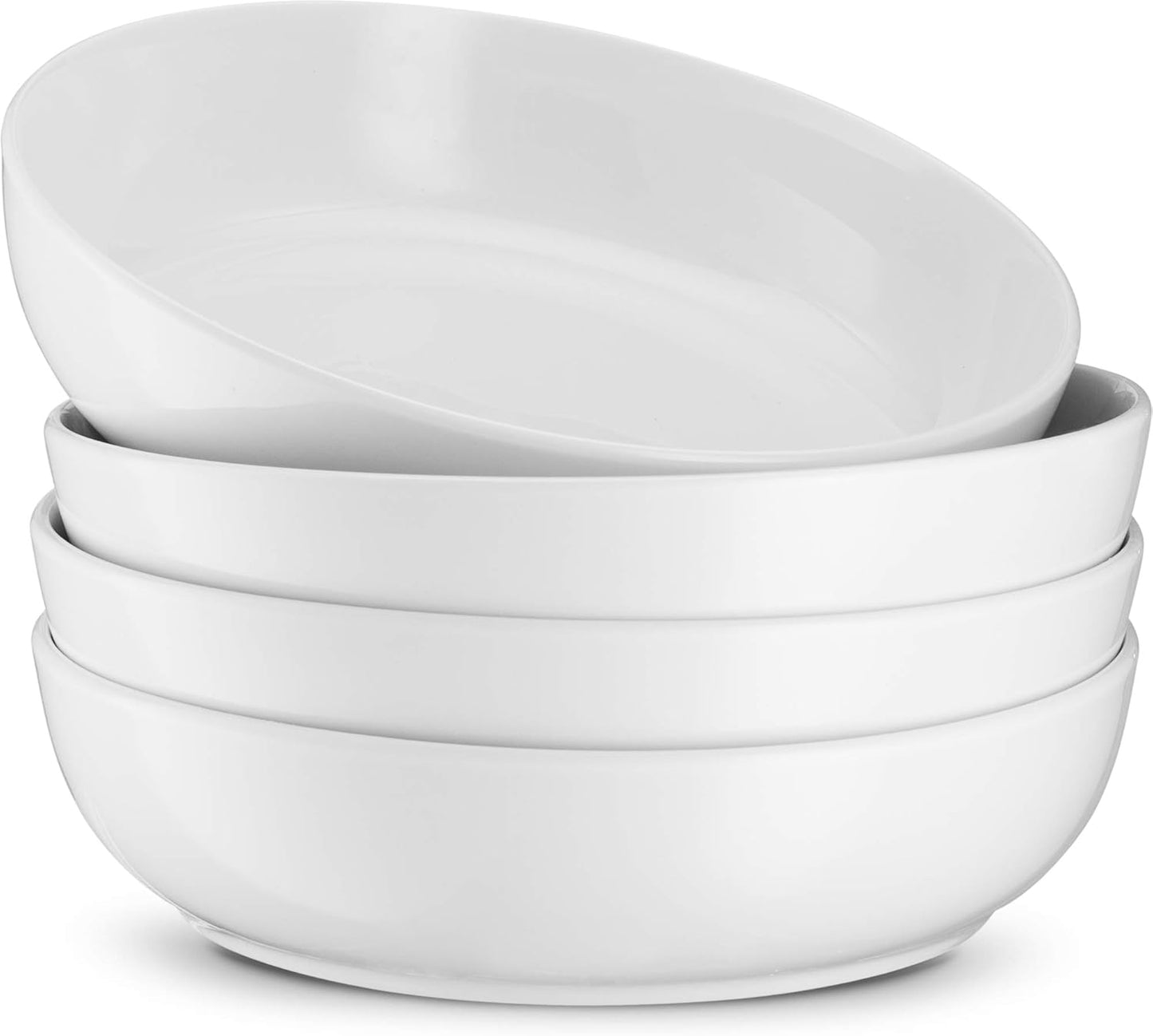 KooK Pasta Bowl, Salad Bowls, Bowls, Serving Bowls, Soup, Ceramic, Large Capacity, Microwave & Dishwasher Safe, Set of 4, 40 Oz, (White) - Retail $25