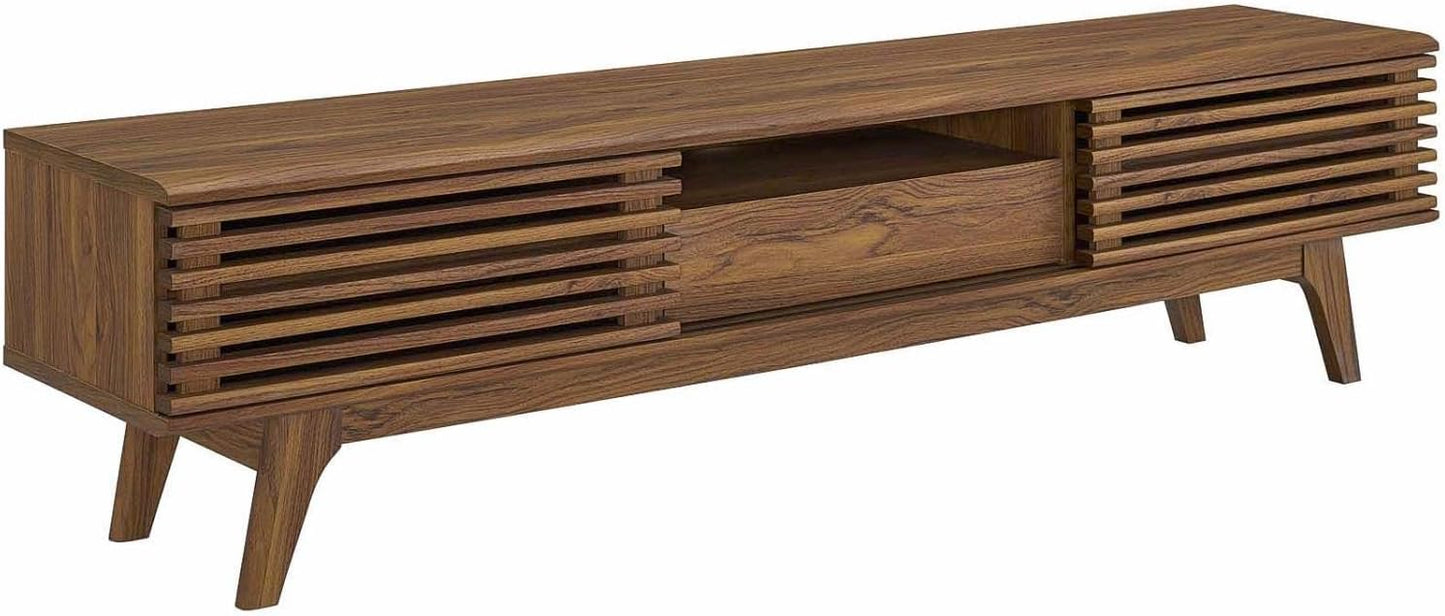 Modway Render 70" Mid-Century Modern Low Profile Entertainment TV Stand, 70 Inch, Walnut Walnut - Retail $221