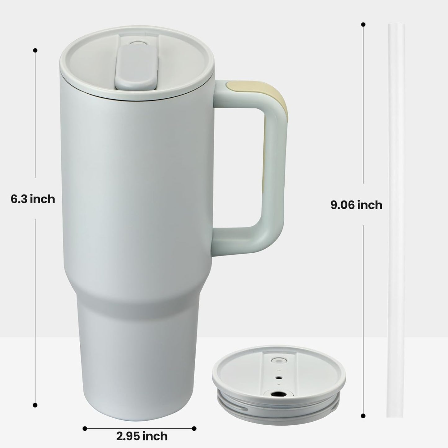 40 oz Tumbler with Handle and Magnetic Straws Lid, Stainless Steel Insulated cups 100% Leakproof Travel Coffee Mug, Grey