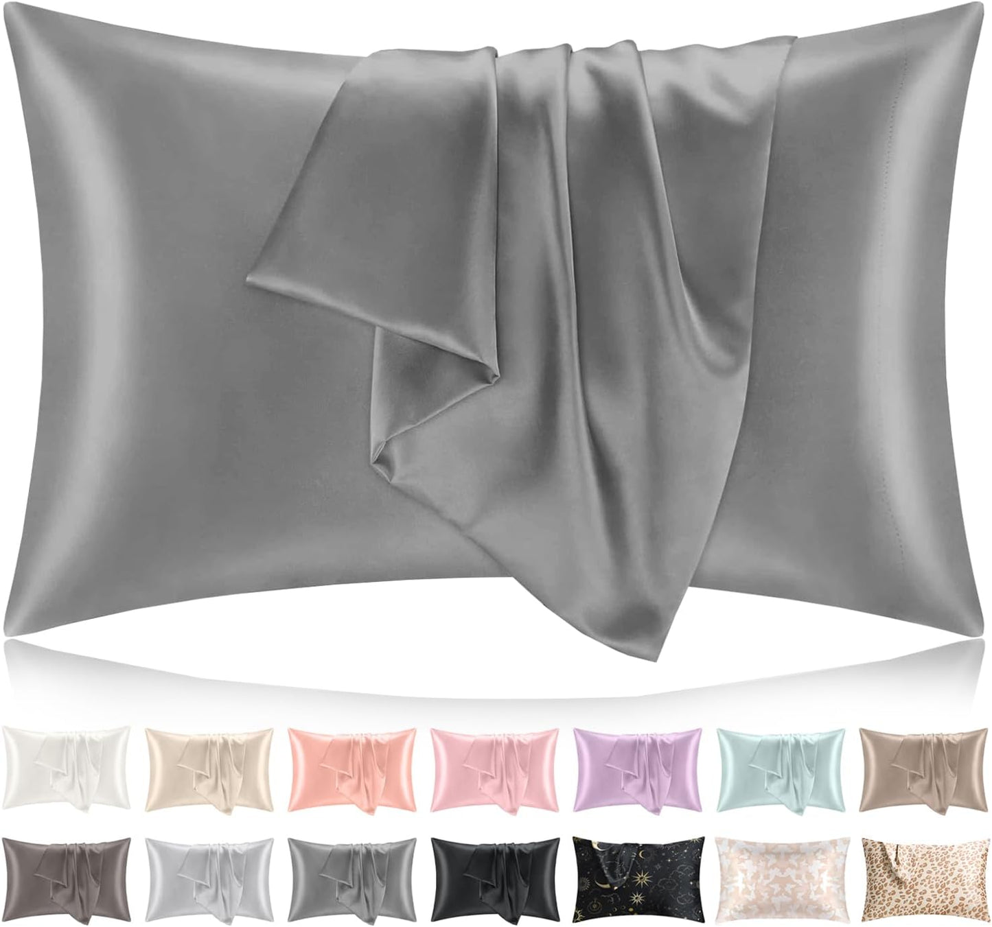 Softhour Silky Pillowcase, King Size 20 x 36 Inches, Dark Gray, Premium Satin Pillow Cases with Zipper Closure for Hair and Skin