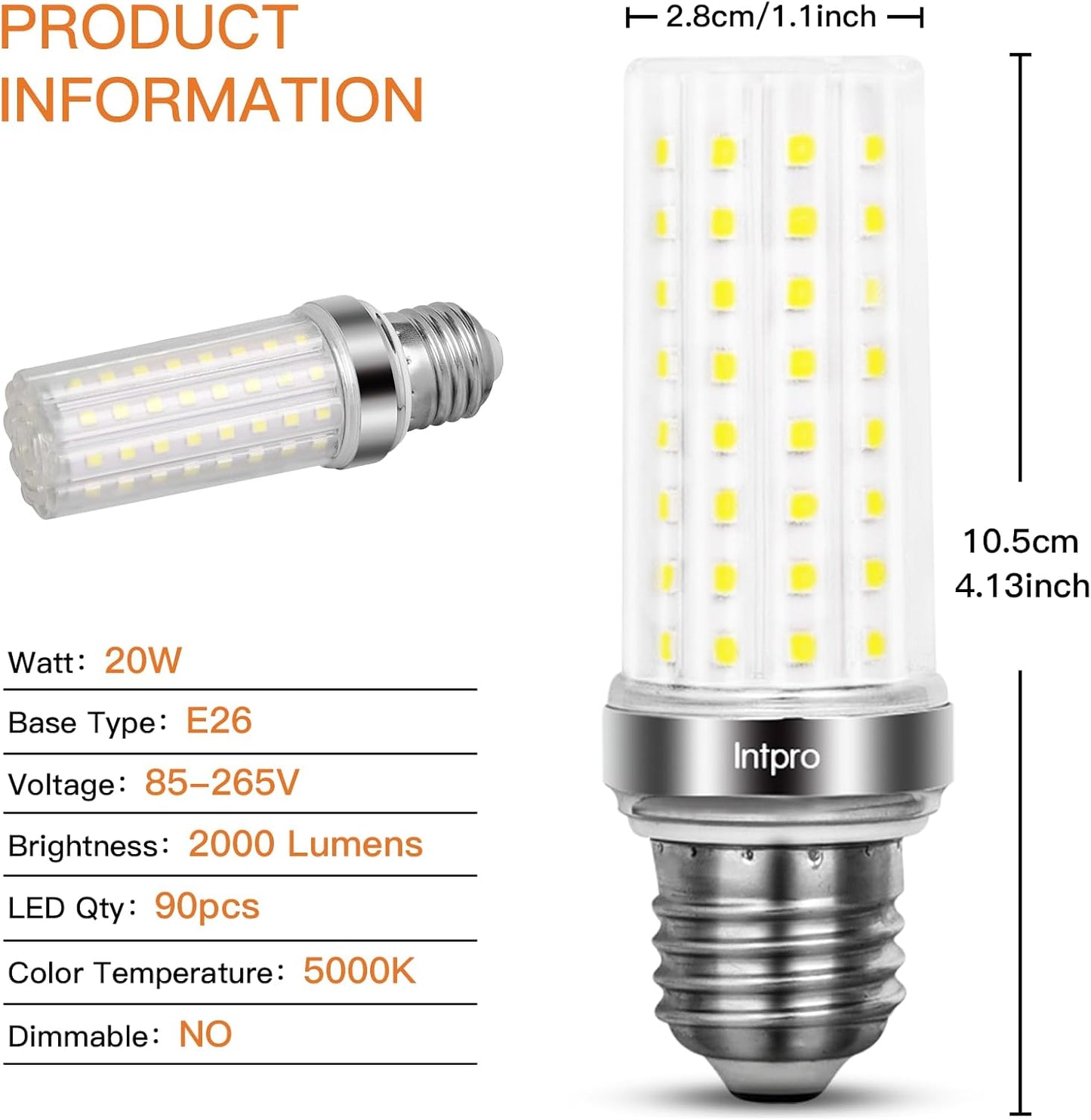 Intpro LED Corn Light Bulb LED Bulb 150W Equivalent 2000 Lumen 5000K E26/E27 Base Non-dimmable Ceiling Fan Corn Lighting for Home Garage Warehouse Indoor LED Corn Bulbs 6 Pack
