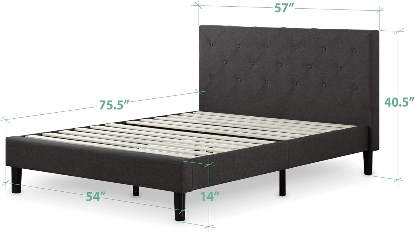 NEW - ZINUS FULL Shalini Upholstered Platform Bed Frame, Mattress Foundation, Wood Slat Support, No Box Spring Needed, Easy Assembly, Dark Grey - Retail $152