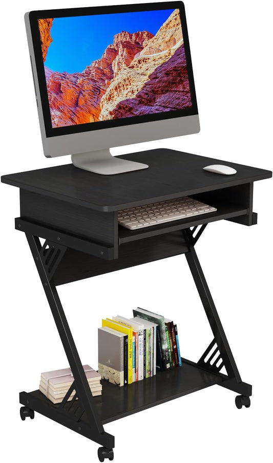 Zenira 24 Inch Small Computer Desk, 30 Inch Tall Computer Desk with Drawers, Corner Computer Desk with Wheels, Gaming Desk for Bedroom, Home, Office, Black