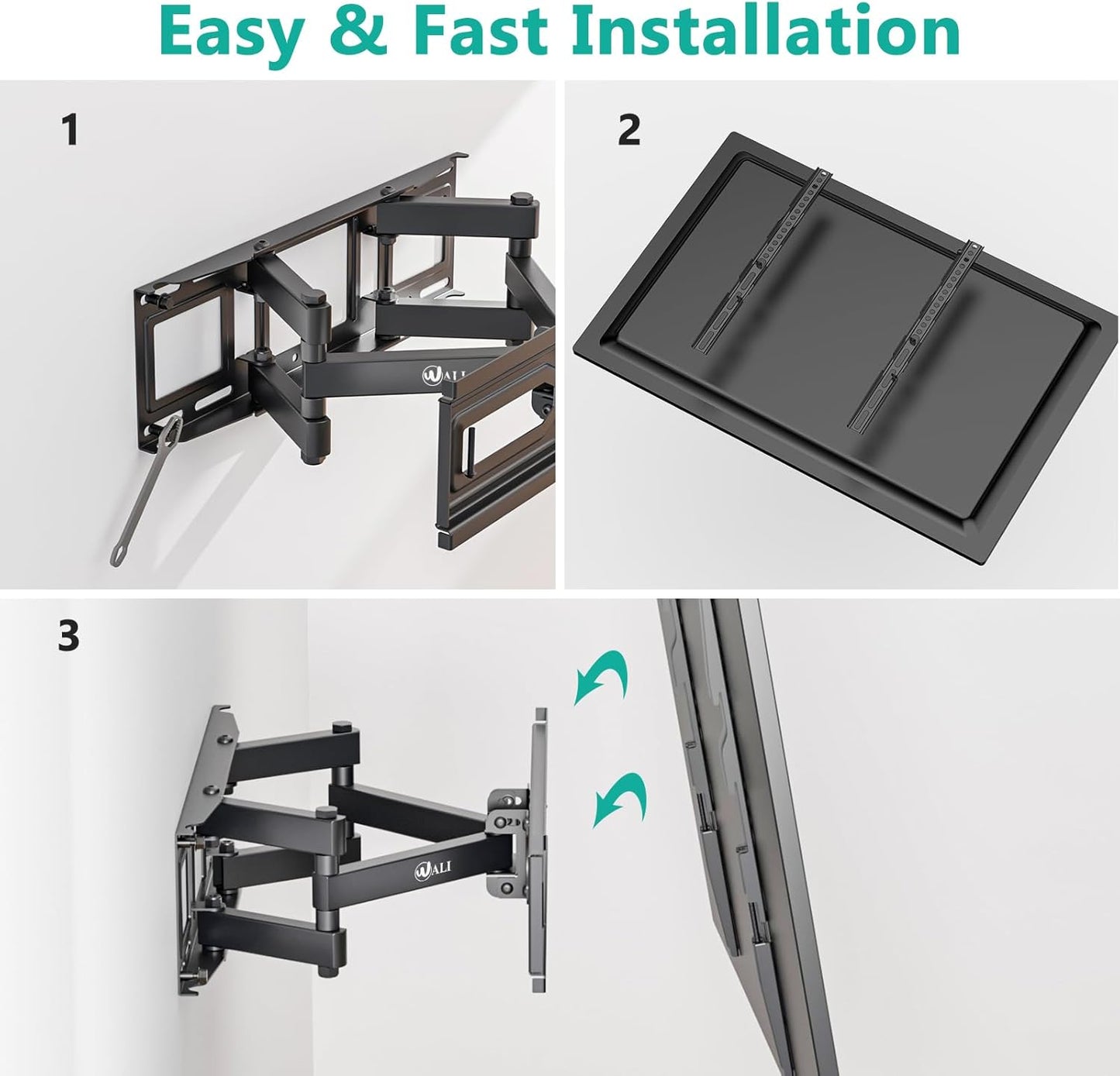 WALI Full Motion TV Wall Mount for Most 32-70 inch Flat Curved TVs, Swivel Extension Tilting Leveling TV Mount Bracket Max Mounting Holes 400x400mm, Holds up to 88 lbs & 12/16" Wood Studs