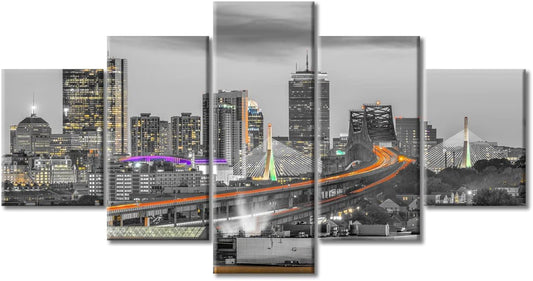 NEW - TUMOVO 5 Piece Wall Decor American Cityscape Canvas Paintings for Bedroom, Bathroom, Office. Manhattan Skyscrapers Skyline House Decor Print on Canvas Framed Ready to Hang (60" Wx32 H) - Retail $55