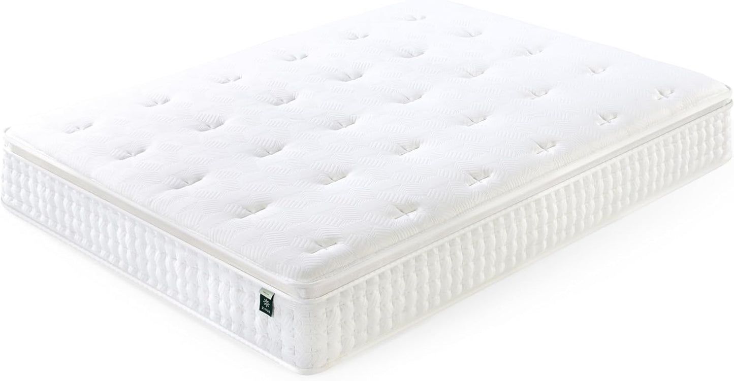 NEW - ZINUS QUEEN 12 Inch Euro Top Pocket Spring Hybrid Mattress, Pressure Relief, Pocket Innersprings for Motion Isolation - Retail $385