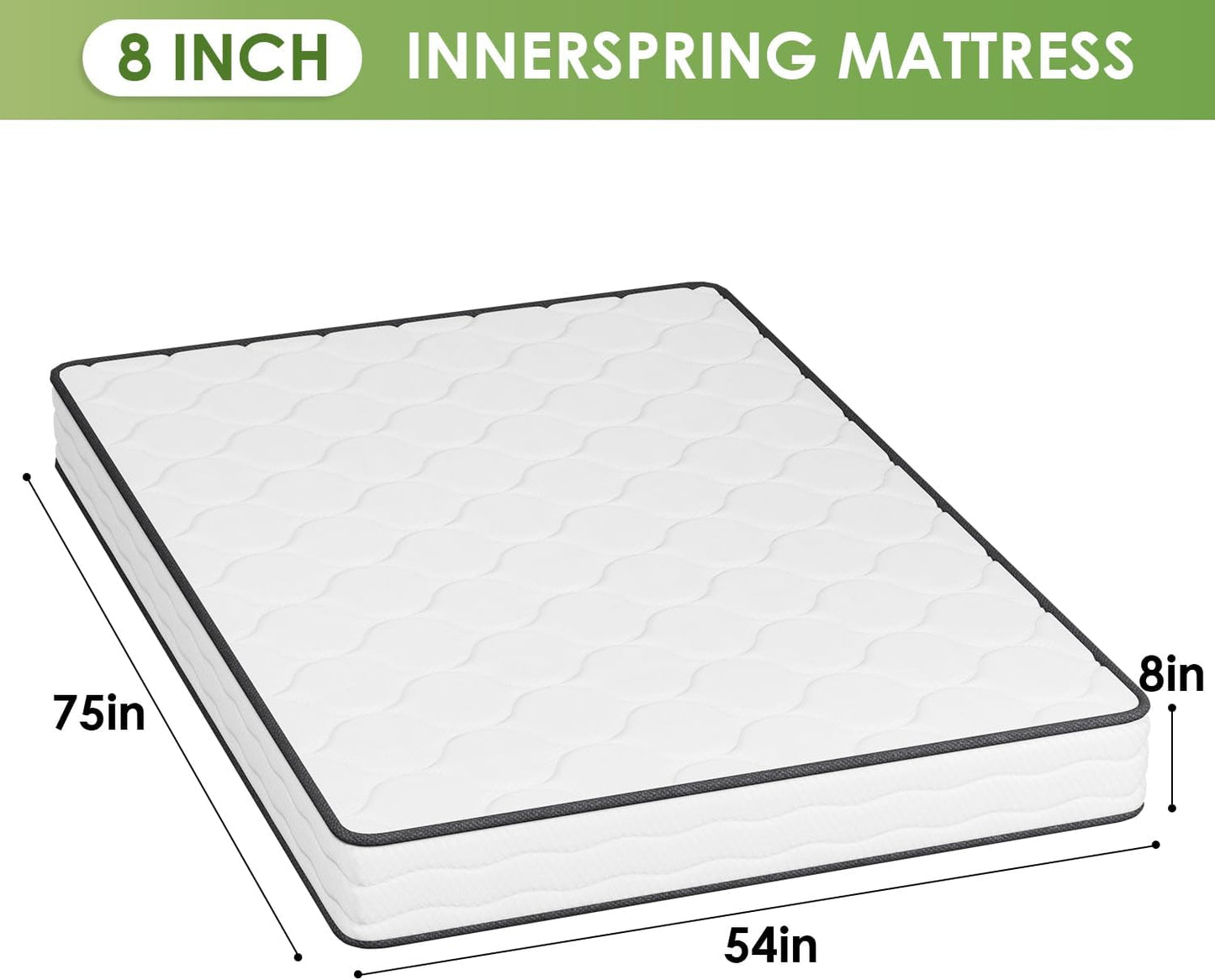 NEW - PayLessHere FULL 8 Inch Mattress Medium Firm Spring Mattress Cool Sleep Pressure Relief Full Size Mattress in a Box Fiberglass Free CertiPUR-US Certified Breathable Foam Mattress - Retail $120