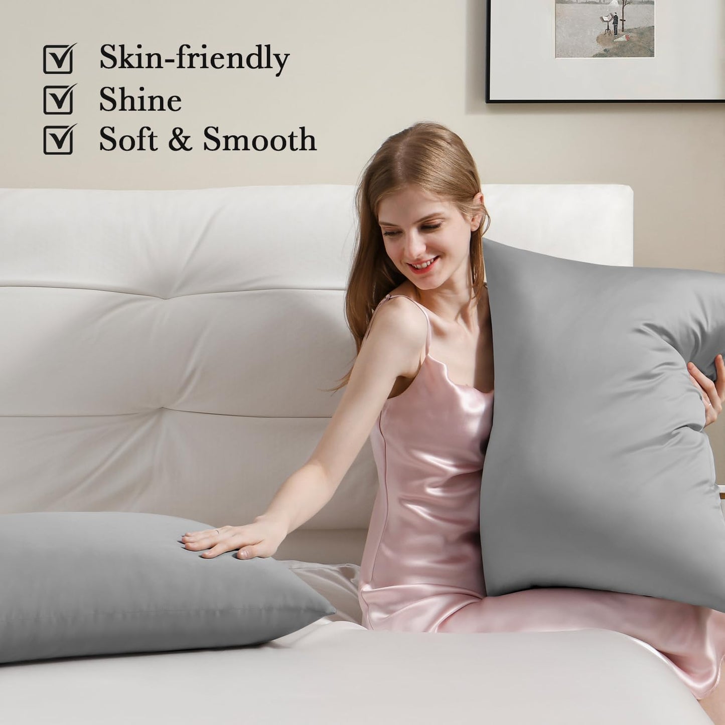 Softhour Silky Pillowcase, King Size 20 x 36 Inches, Dark Gray, Premium Satin Pillow Cases with Zipper Closure for Hair and Skin