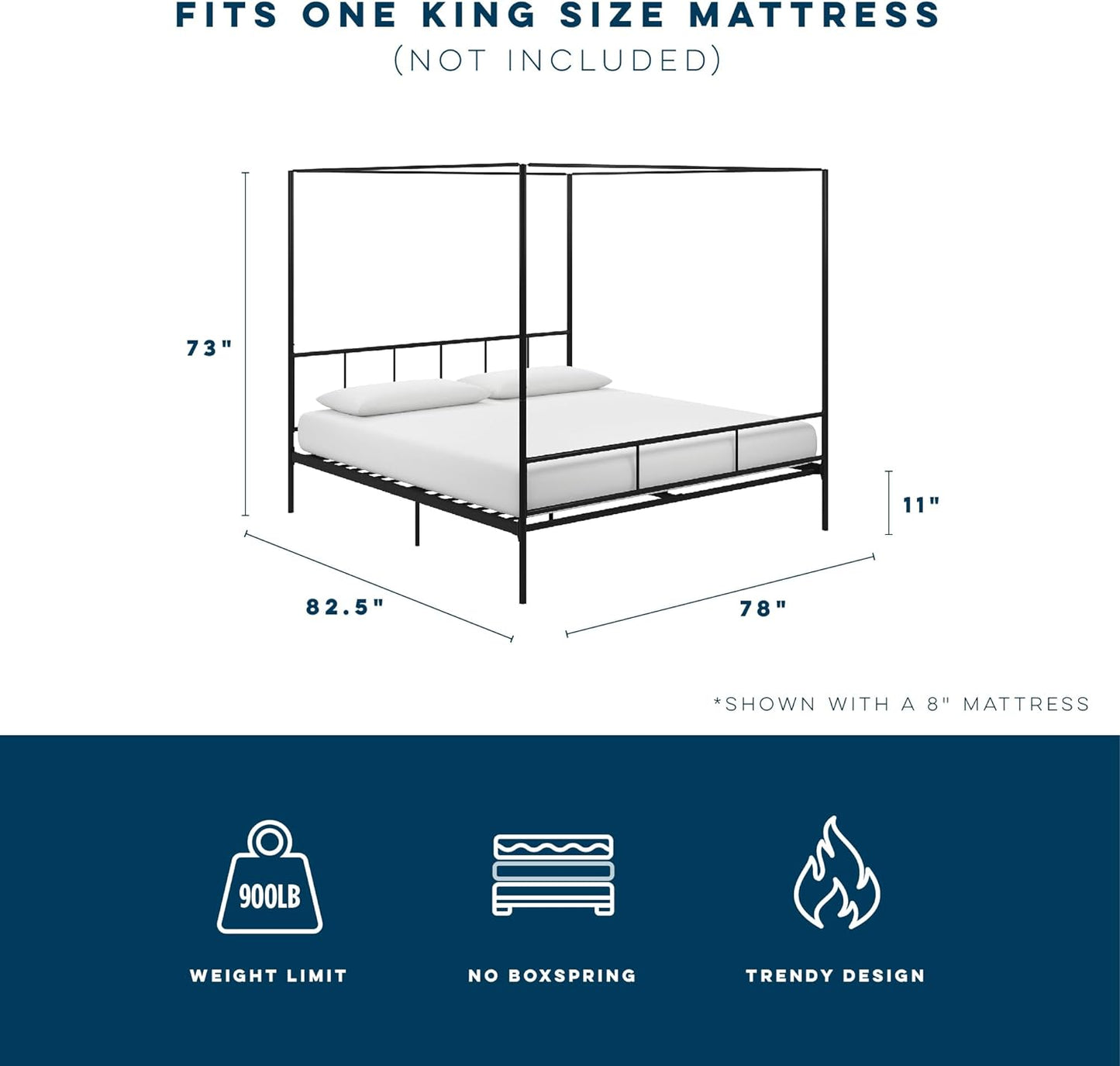 NEW - Novogratz King Marion Canopy Bed Frame, Black, King - Retail $183