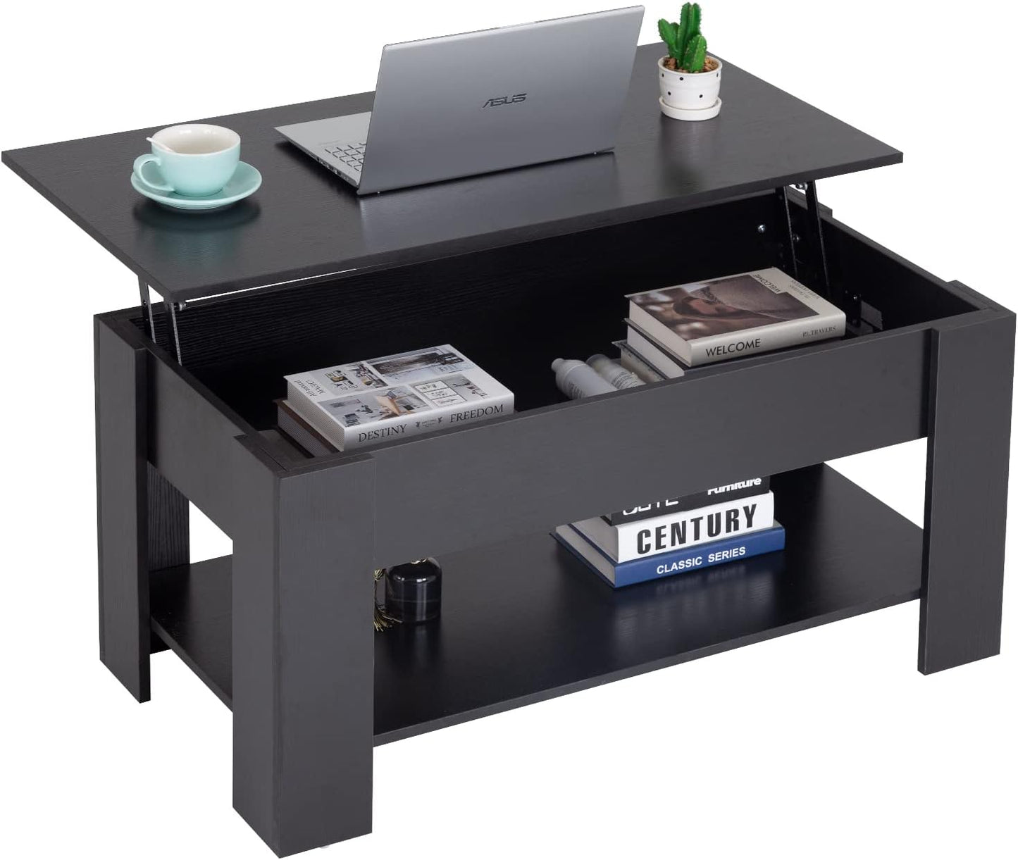 NEW - FDW Lift Top Coffee Table with Hidden Compartment and Storage Shelf Wooden Lift Tabletop for Home Living Room Reception Room Office (Black) - Retail $61