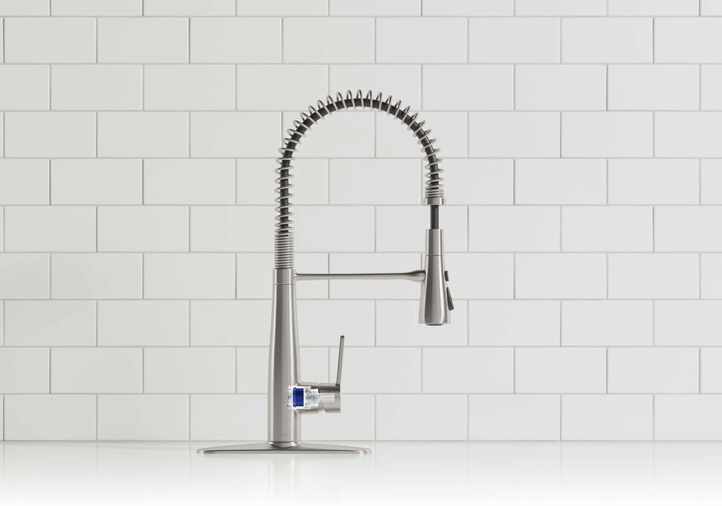 NEW - KOHLER K-R22745-SD-VS Semi-Professional Kitchen Faucet with Soap Dispenser/Lotion Dispenser, Commercial Kitchen Sink Faucet with Pull-Down Sprayhead, Vibrant Stainless - Retail $306