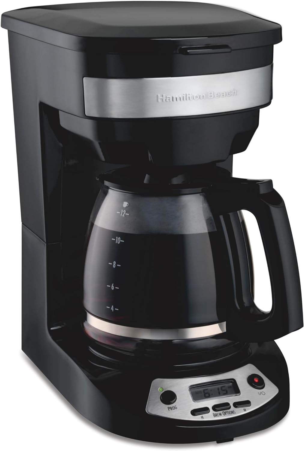 Hamilton Beach 12 Cup Programmable Drip Coffee Maker with 3 Brew Options, Glass Carafe, Auto Pause and Pour, Black with Stainless Accents (46299) - Retail $39
