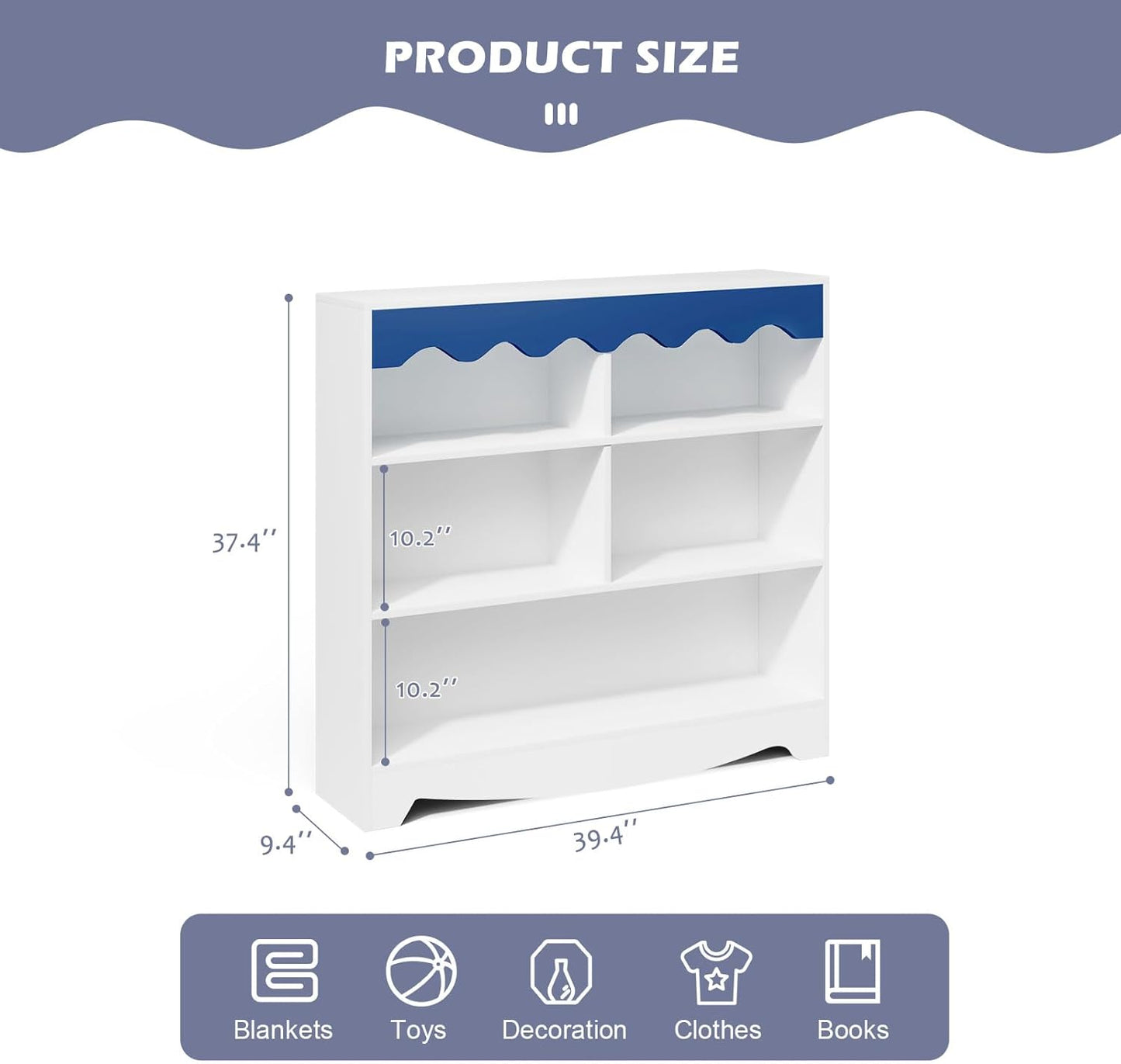 NEW - BURENMTO Kids Bookshelf White Wooden,Toy Organizers and Storage,3 Tier Bookcase Display Organizer,Baby Storage Book Rack for Playroom, Bedroom, Toddler Room, Nursery,Classroom - Retail $49