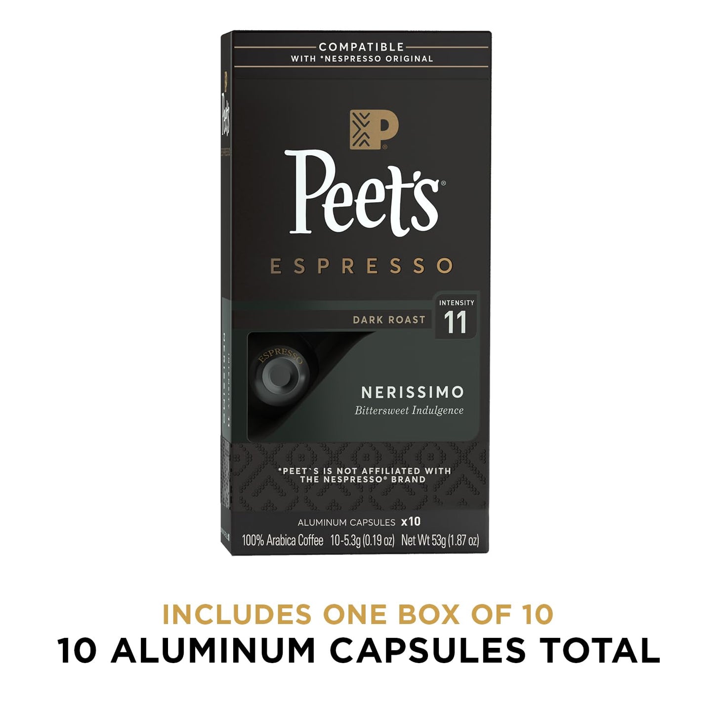 Peet's Coffee, Dark Roast Espresso Capsules, Compatible with Nespresso Original Machine - Nerissimo Intensity 11