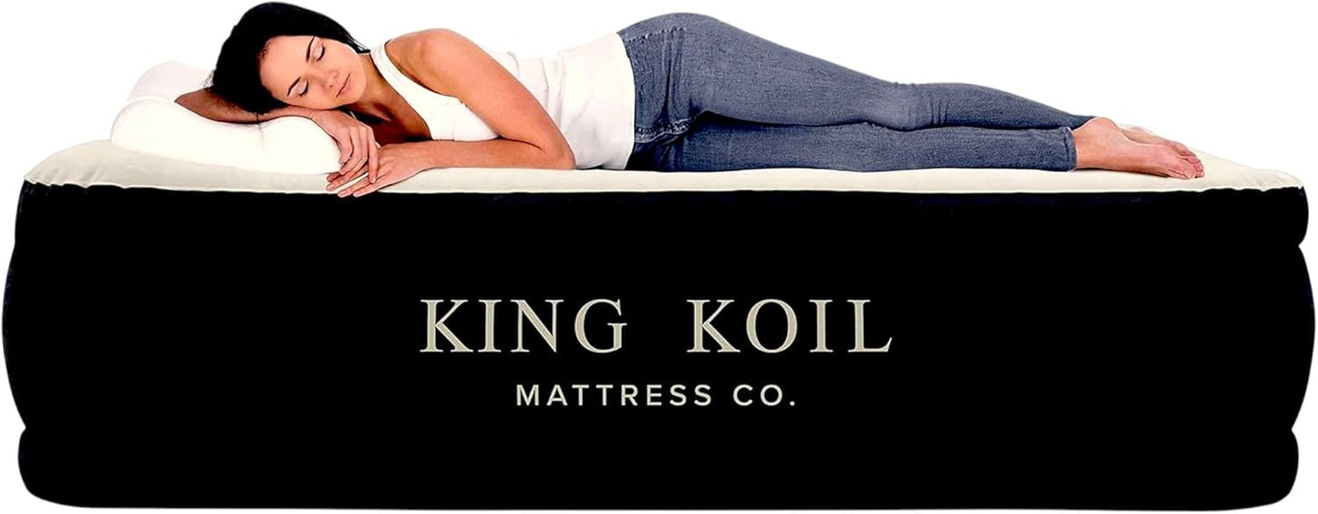NEW - King Koil Luxury California King Size Air Mattress with Built-in High-Speed Pump Best for Home, Camping & Guests, 20" Double High Airbed Adjustable Blow Up Mattress, Waterproof