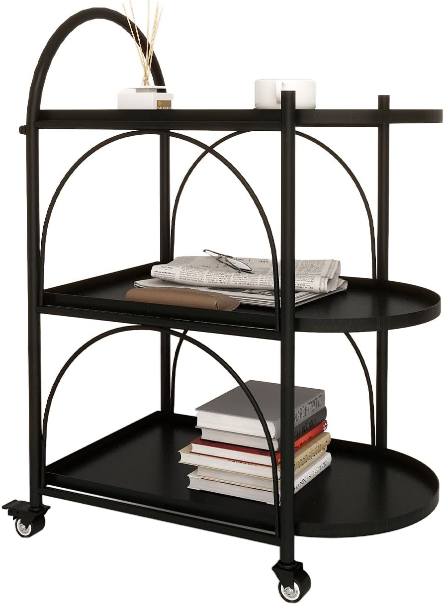 NEW - XIV Bar Cart, Metal Bar Cart with Wheels, Kitchen Carts on Wheels with Storage, Bar Serving Cart for Kitchen and Living Room (Black, 21x14x32) - Retail $99