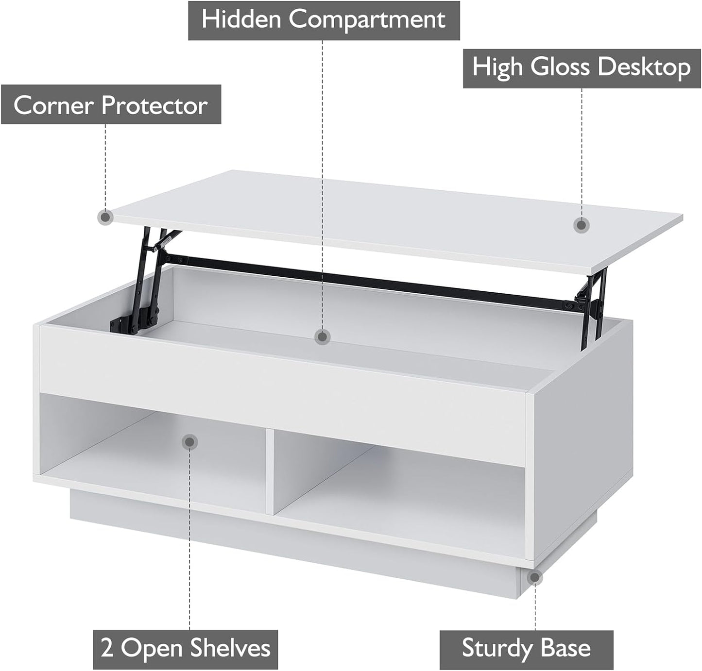 NEW - HOMMPA Lift Top Coffee Table with Hidden Storage, 2 Open Shelves - Retail $155