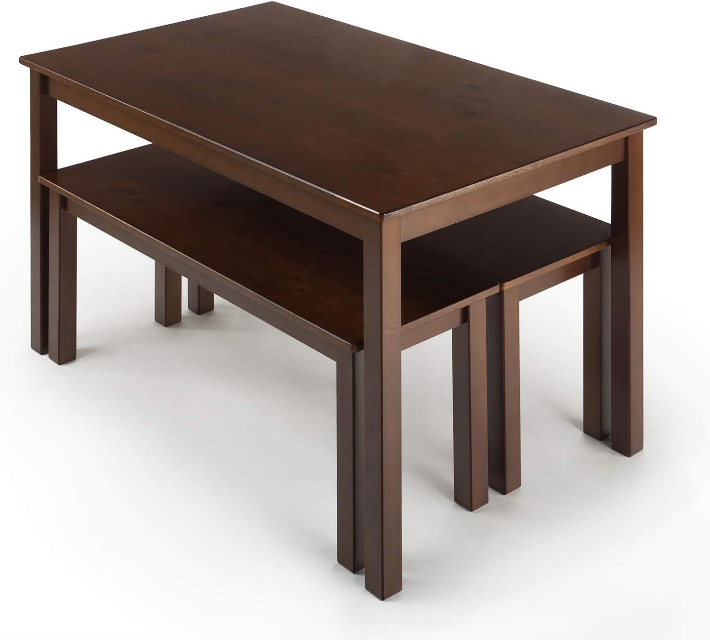 NEW - Zinus Juliet Espresso Wood Dining Table, Two Benches, Table and Bench Set - Retail $177