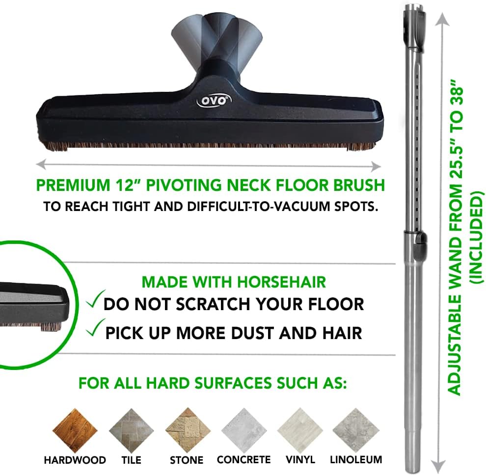 OVO Unit Heavy Duty Powerful Central Vacuum System, Hybrid Filtration (with or Without Disposable Bags) 35L or 9.25Gal, 700 Air watts with 40 ft Carpet Deluxe Accessory Kit, Silver