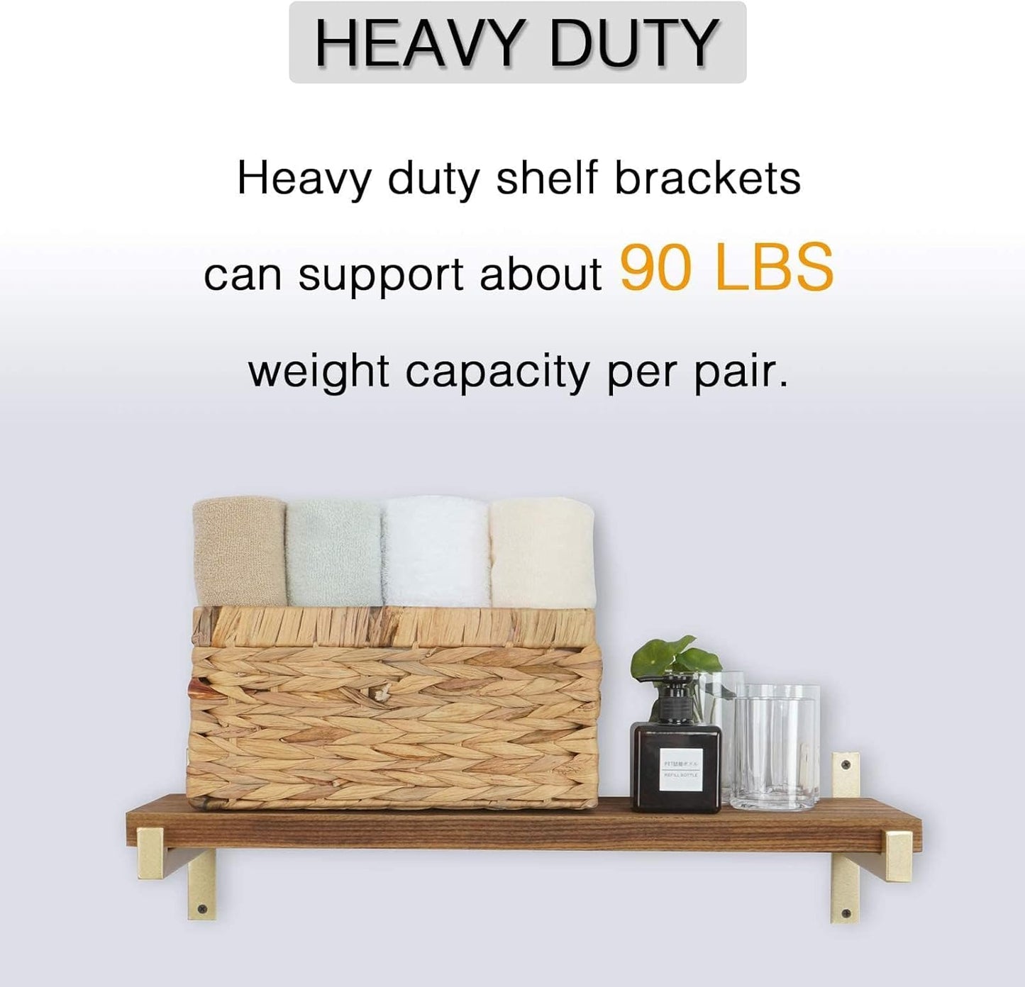 OVOV 4 Pcs Heavy Duty Shelf Brackets Wall Mounted Industrial Metal Shelf Supports (Gold) 10"