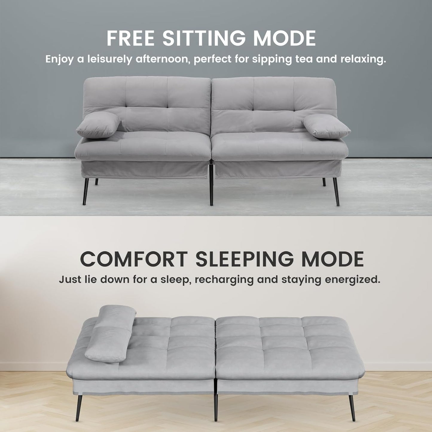 NEW - COMHOMA Convertible Futon Sofa Bed, 68â€³Fabric Futon Couch with Adjustable Backrest, Folding Futon Sleeper Recliner for Living Room Furniture (Grey) - Retail $210