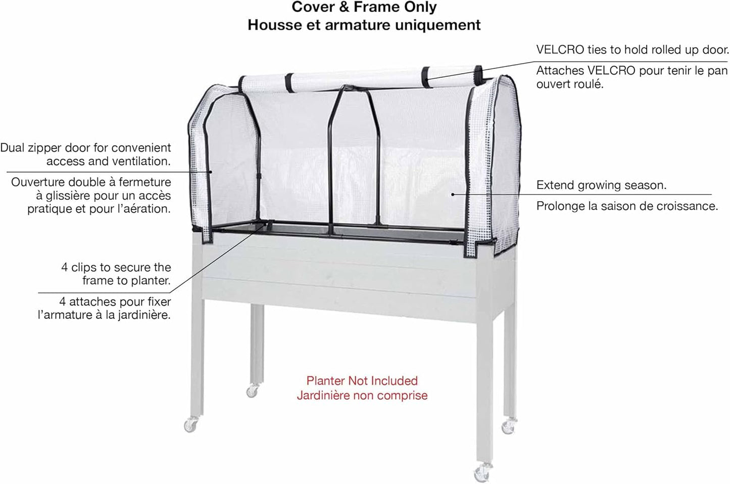 Greenhouse & Bug Cover Combo 21”W x 47”L x 24”H - Includes 1 Frame & 2 Interchangeable Covers. Planter NOT Included - Retail $80