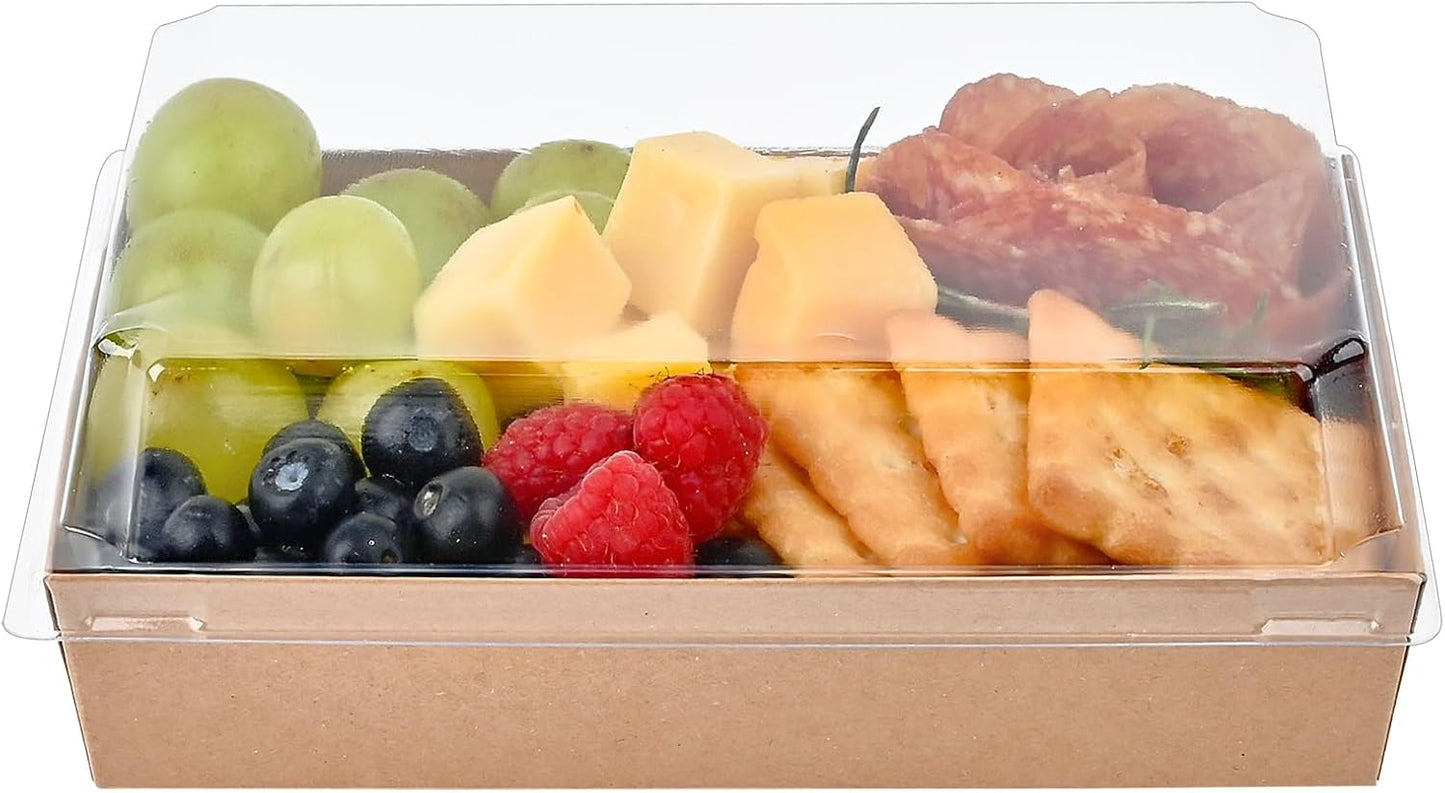 Ocmoiy 7x5 Inch Charcuterie Boxes with Clear Lids, 50 Pack Paper Bakery Boxes with Window, Disposable Take Out Food Containers for Sandwiches, Strawberries, Cookies, Cupcakes (Brown)