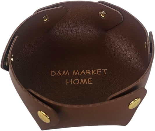 D&M MARKET HOME Leather Valet Tray - Nightstand Catchall Valet Tray Organizer for Jewelry, Keys, Coins, Phone