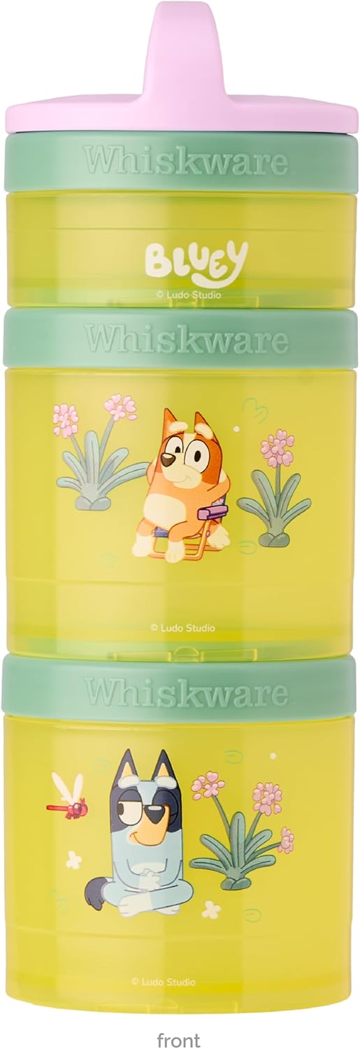 Whiskware Bluey Stackable Snack Containers for Kids and Toddlers, 3 Stackable Snack Cups for School and Travel, Bluey and Bingo, So Relaxing! - Retail $15