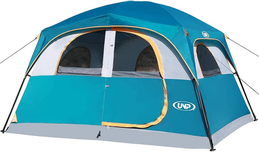NEW - UNP Tents 6 Person Waterproof Windproof Easy Setup,Double Layer Family Camping Tent with 1 Mesh Door & 5 Large Mesh Windows -10'X9'X78in(H)