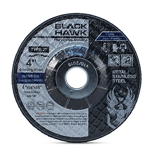 BHA Depressed Center Metal Grinding Wheels for Angle Grinders, 4” x 1/4” x 5/8” - 5 Pack