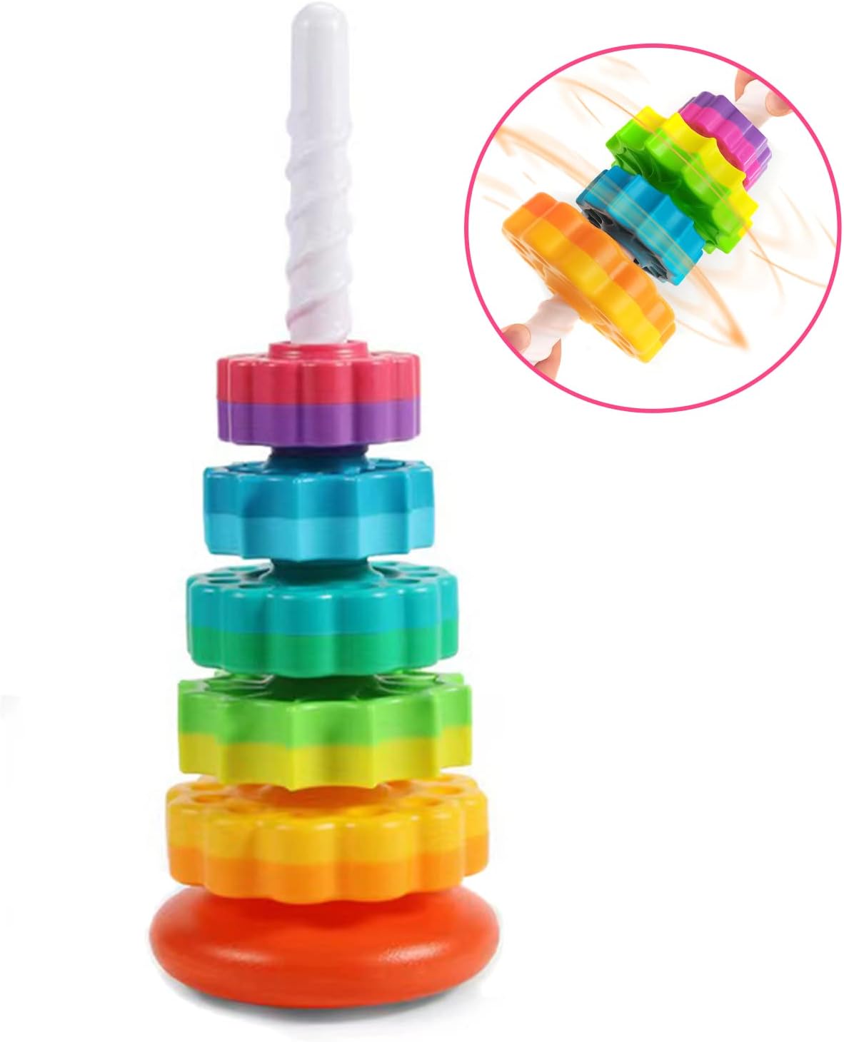Spinning Stacking Toys, Educational Toddler Toy Stacking Rings Baby Toys, Montessori Toy for Girls and Boys, Spin Gears Christmas Birthday Gift for 1-3 Year Old