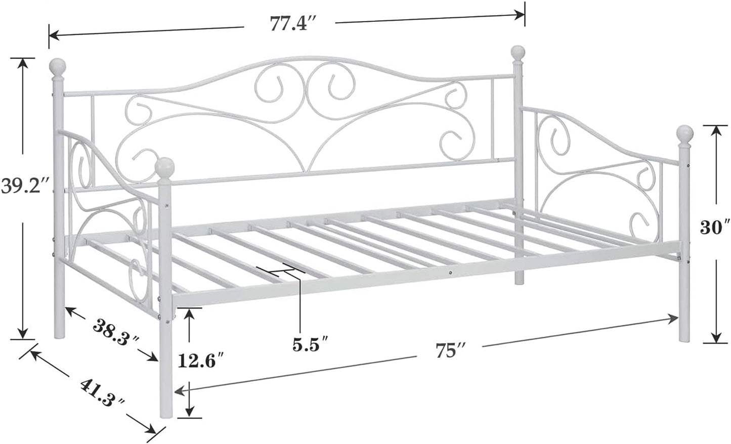 NEW - VECELO TWIN Premium Daybed Metal Bed Frame Twin Size Steel Slat Support/Strong Legs Headboard/Mattress Foundation, Multi-Functional Furniture (Classic Bed) - Retail $118