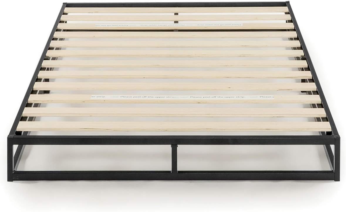 NEW - Mellow Modernista Low Profile TWIN 6 Inch Metal Platform Bed Frame with Classic Wooden Slat Support Mattress Foundation (No Box Spring Needed), Black - Retail $94