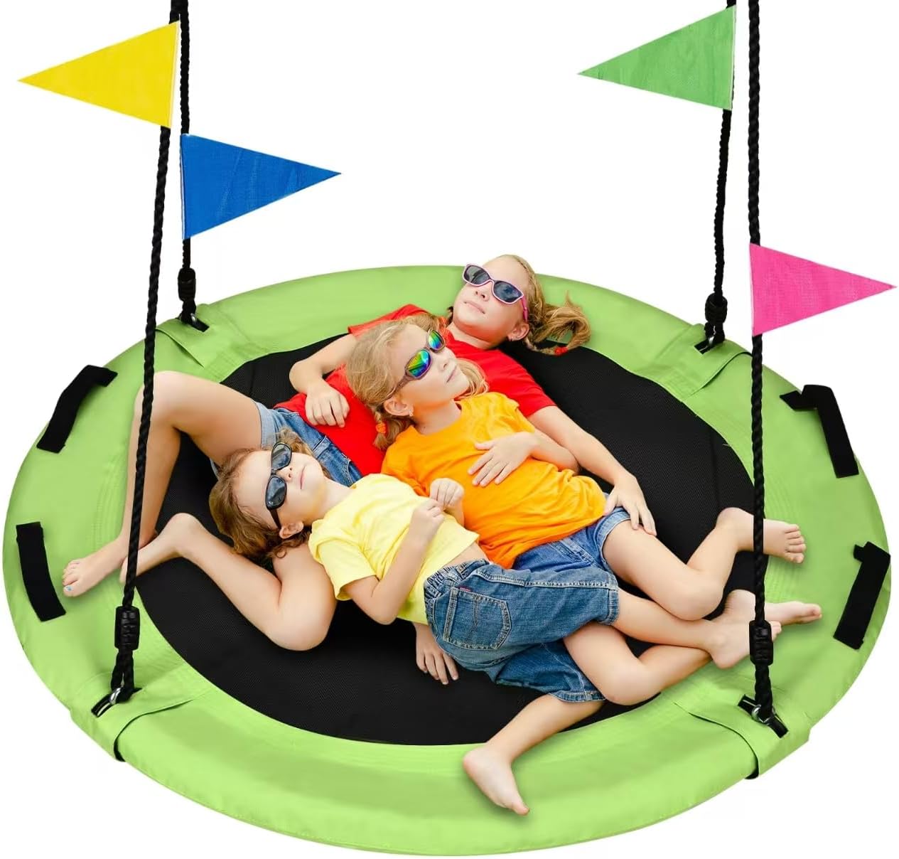 48 inch Tree Swing, Larger Saucer Flying Swing for Whole Family, 900lbs Weight Capacity, with Adjustable Hanging Straps, for Outdoor Playground, Green