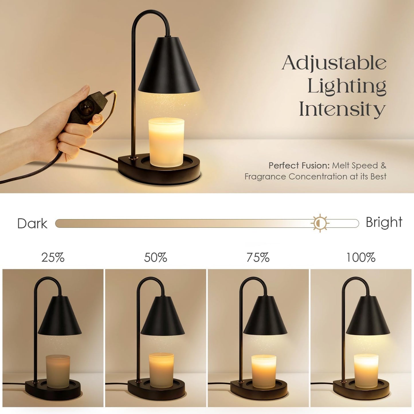 Candle Warmer Lamp - Dimmable Candle Lamp Warmer Electric with 2 Bulbs, Scented Wax Melter Warming Lamps No Smoke, Compatible with Various Candle Jars, Home Decor Gifts, Black Small Bedside Lamp - Retail $14