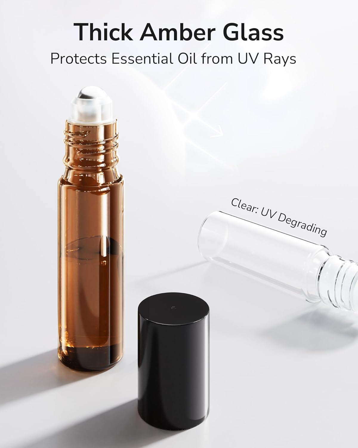Essential Oil Roller Bottles 8/48 Pack 10ml - ULG Glass Empty Roll on Bottles with Stainless Steel Roller Balls (Amber, 48count)
