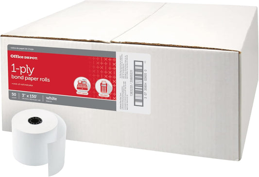 Office Depot Single-Ply Paper Rolls, 3in. x 150ft., White, Carton Of 50, 554045