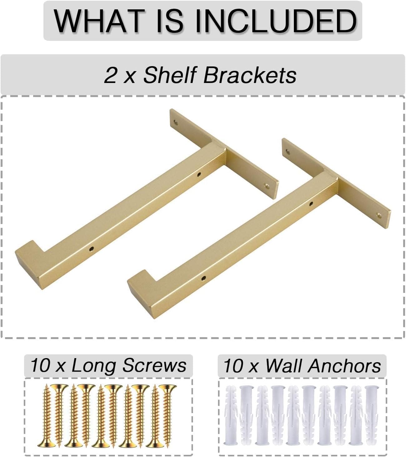 OVOV 4 Pcs Heavy Duty Shelf Brackets Wall Mounted Industrial Metal Shelf Supports (Gold) 10"