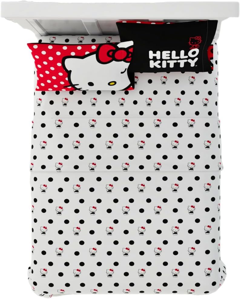 Franco Collectibles Hello Kitty Polka Dot Bedding Super Soft Microfiber 4 Piece Queen Sheet Set, (Officially Licensed Product)