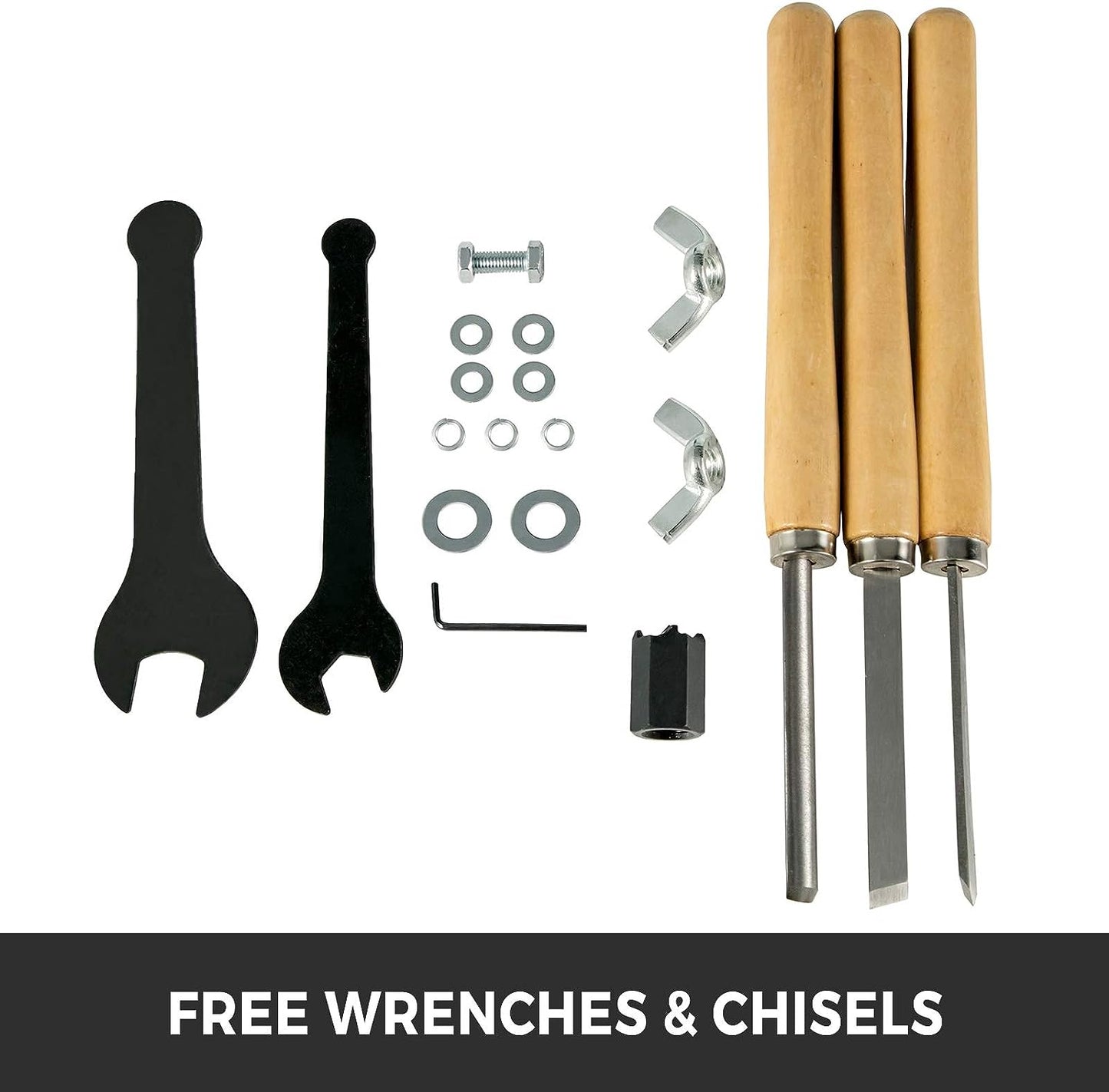 NEW - Mophorn Wood Lathe 14" x 40", Power Wood Turning Lathe 1/2HP 4 Speed 1100/1600/2300/3400RPM, Benchtop Wood Lathe with 3 Chisels Perfect for High Speed Sanding and Polishing of Finished Work - Retail $169