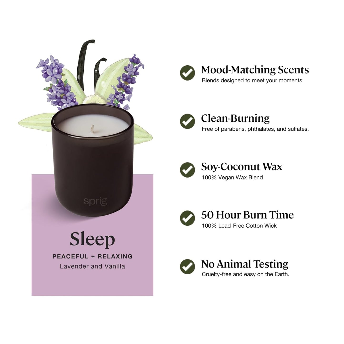 Sprig by Kohler Sleep Aromatherapy Candle with Lavender and Vanilla, 100% Natural Soy-Coconut Wax, 8 oz