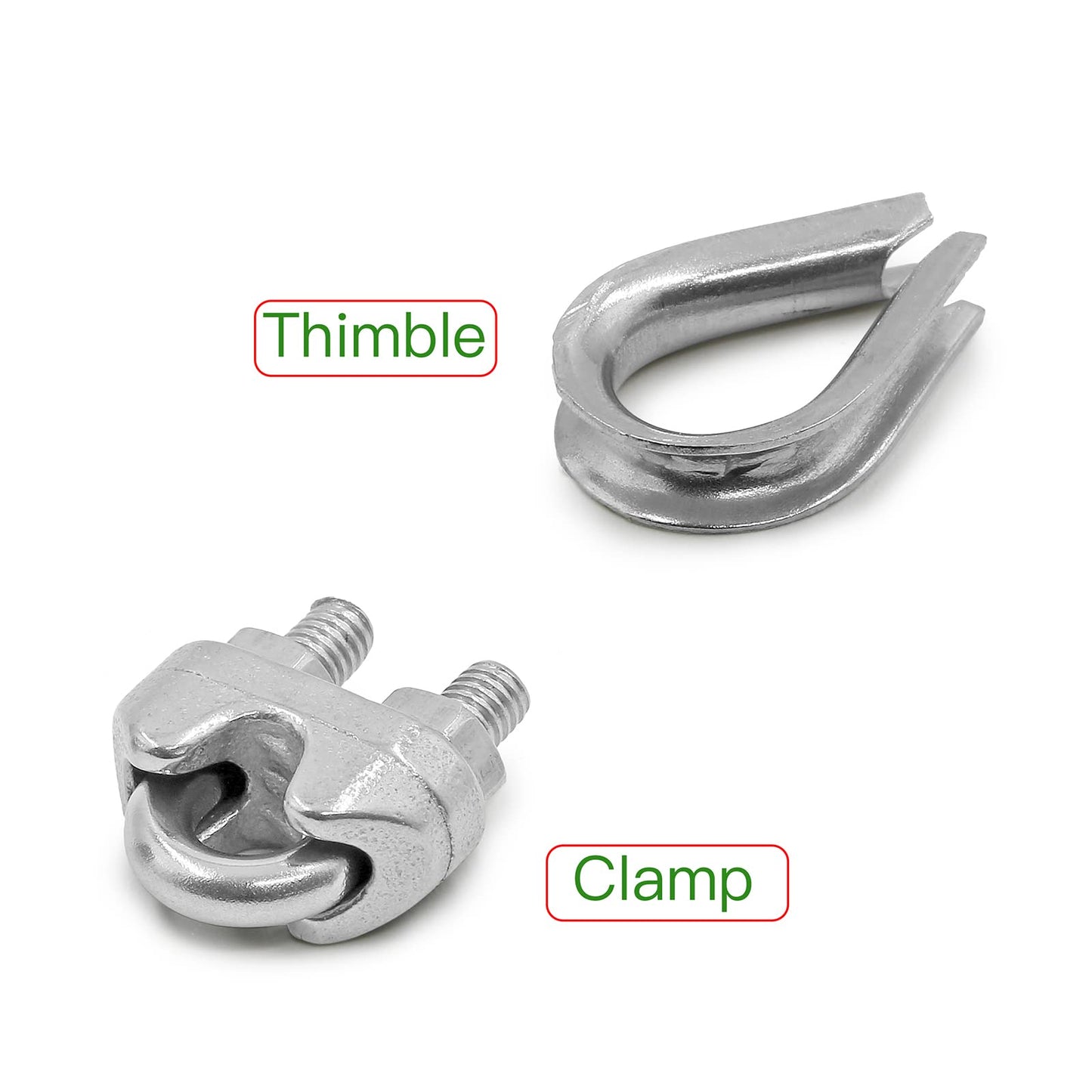 4PCS M6 Hook & Eye Turnbuckle 304 Stainless Steel Turnbuckle Wire Rope Tension, 8PCS M3 Stainless Steel Thimble, 16PCS M3 Wire Rope Clip Clamp, Cable Railing Kit