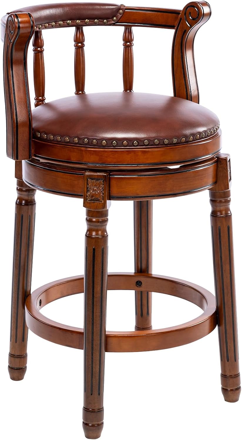NEW - Bar Stools Modern Swivel Barstools,Kitchen Counter Genuine Leather Upholstered Island Barstool with Footrest for Home Kitchen Dining Room (Brown, Seat Height 26 in) - Retail $240