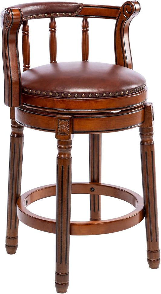 NEW - Bar Stools Modern Swivel Barstools,Kitchen Counter Genuine Leather Upholstered Island Barstool with Footrest for Home Kitchen Dining Room (Brown, Seat Height 26 in) - Retail $240