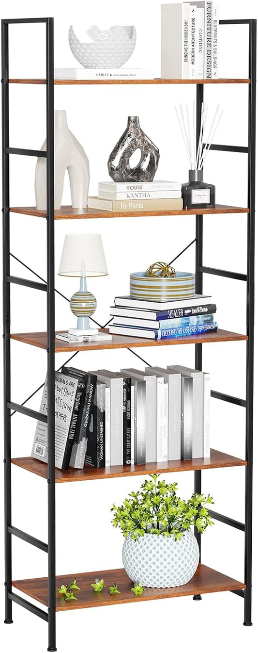 NEWBULIG Bookshelf, Bookcase with 5 Tiers, Metal Frame Bookcase, Tall Bookcase Storage Organizer, Modern Bookcase Open Shelves Display Rack for Home, Office, Living Room, Bedroom, Rust - Retail $0