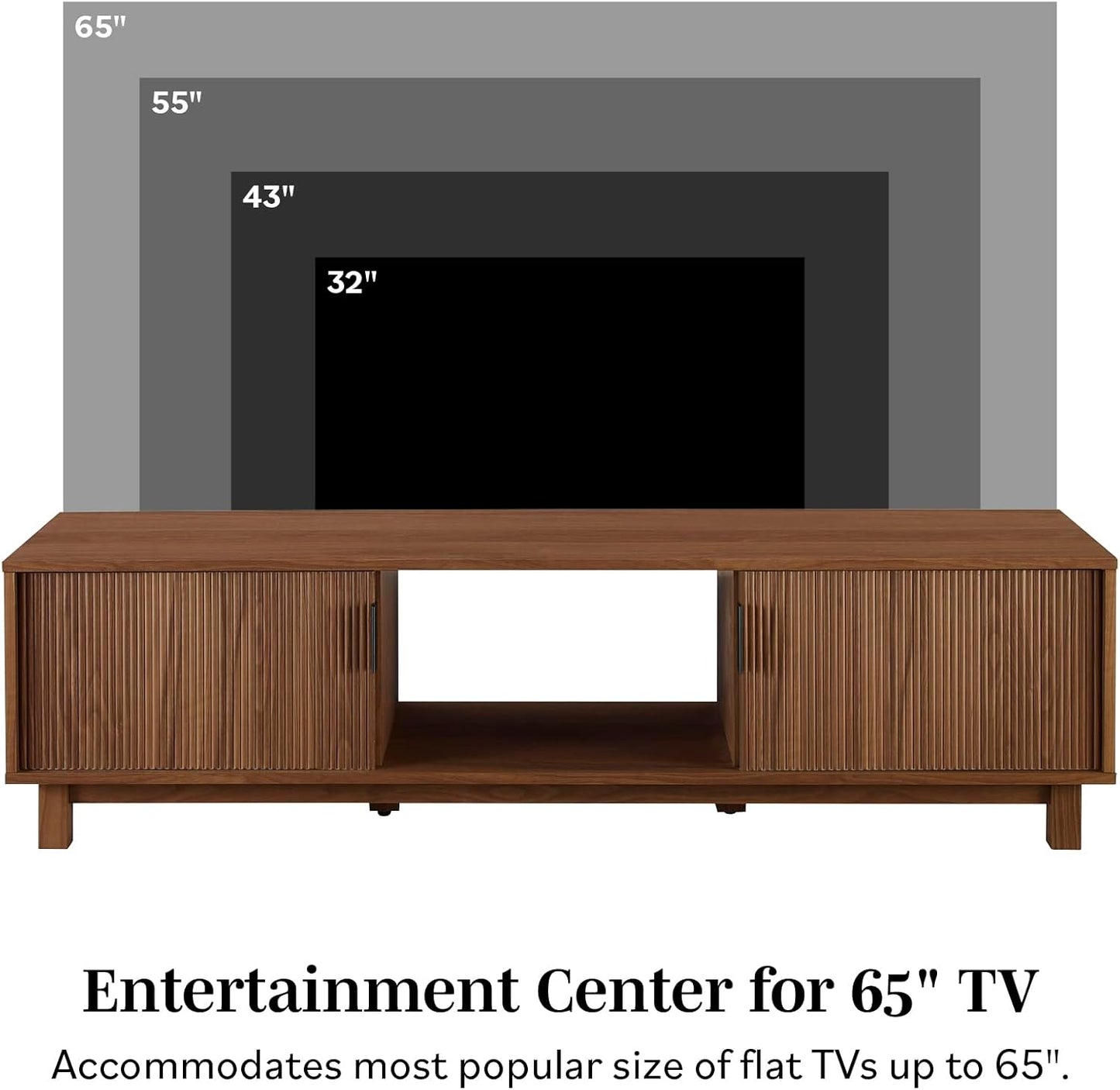 Walker Edison Walton Modern Fluted-Door Low TV Stand for TVs up to 65 Inches, 58 Inch, Mocha