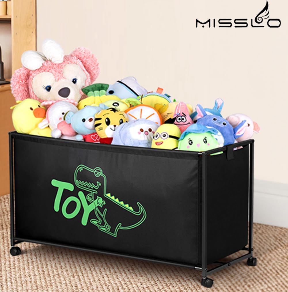 MISSLO Large Toy Box with Wheels Big Toy Chest for Kids Organizer Toy Storage Bin, 124L, Black